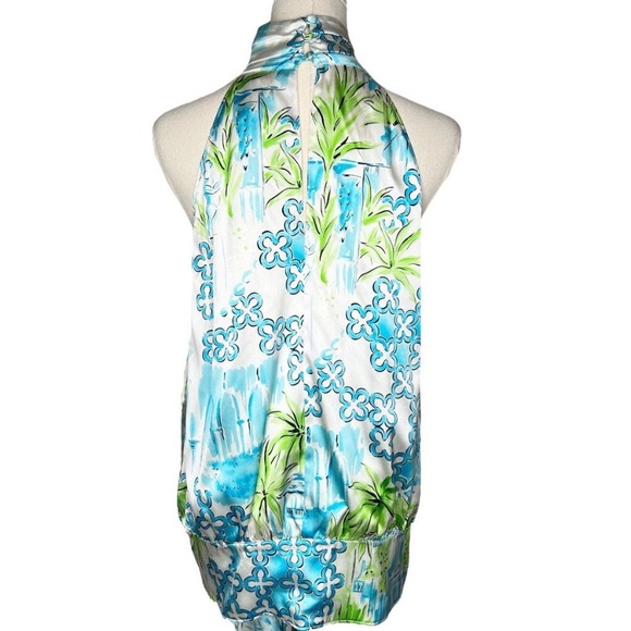 Lilly Pulitzer silk Blue Belle Antoinette halter top, tropical print size 2 - Picture 7 of 11